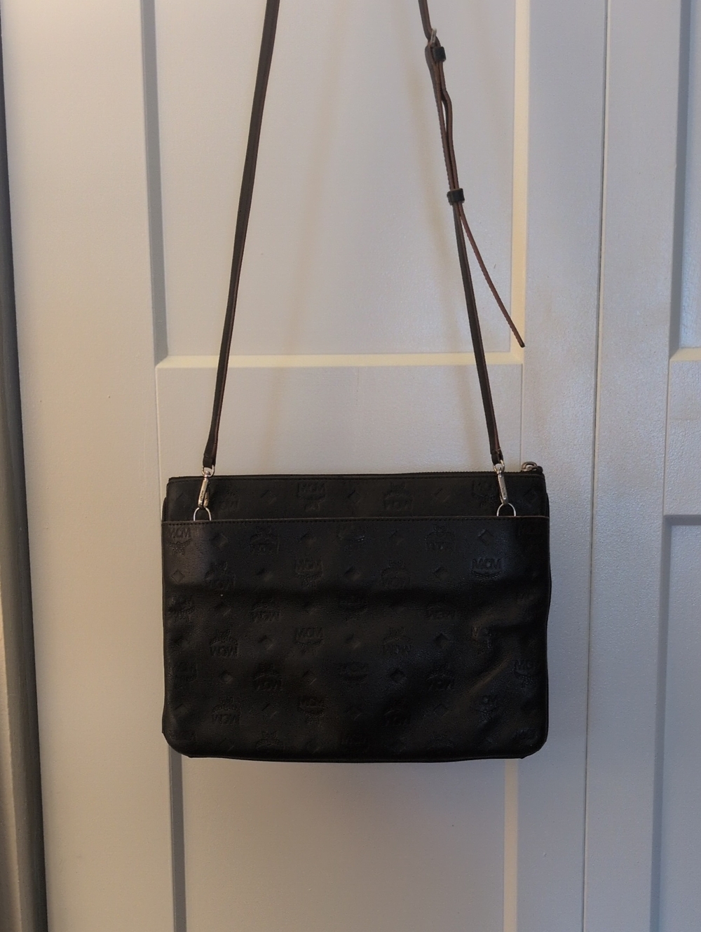 MCM Black Leather Crossbody with Embossed Logo
